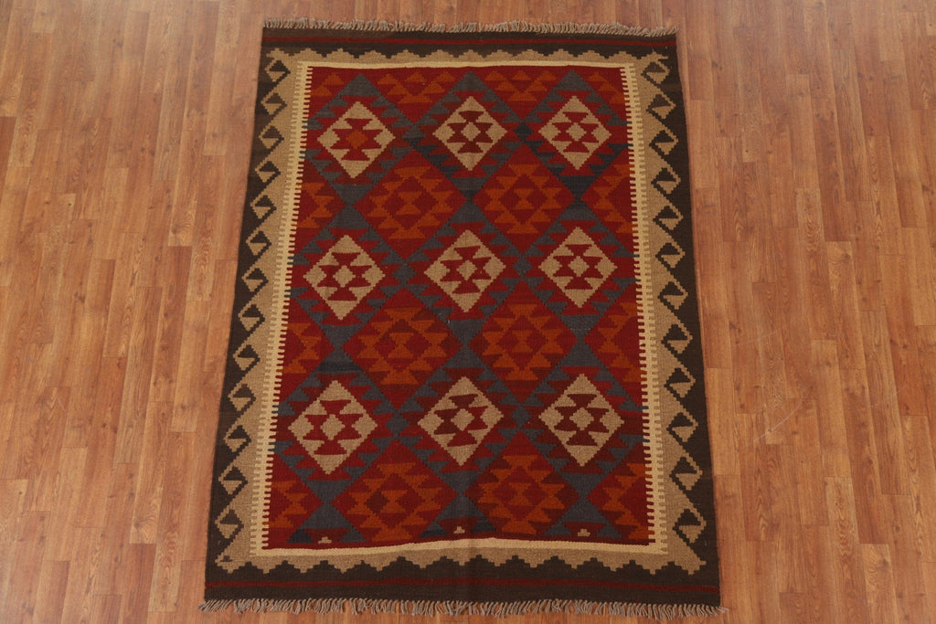 Hand-Woven Wool Kilim Oriental Area Rug 5x7