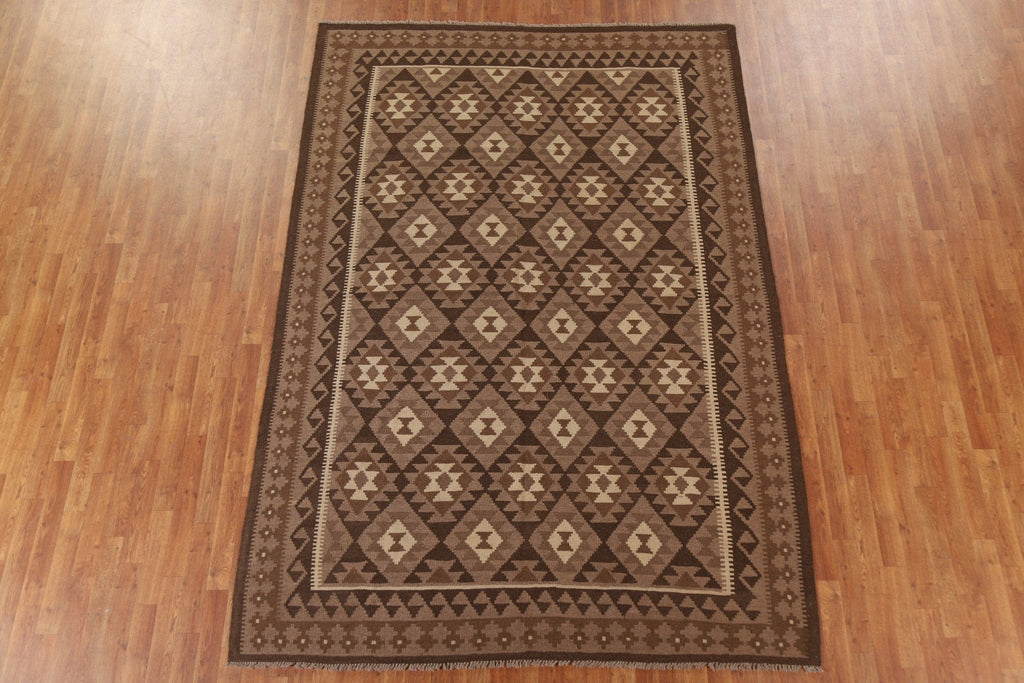 Brown Wool Kilim Oriental Area Rug 7x10