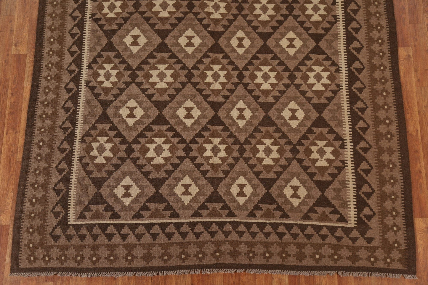 Brown Wool Kilim Oriental Area Rug 7x10