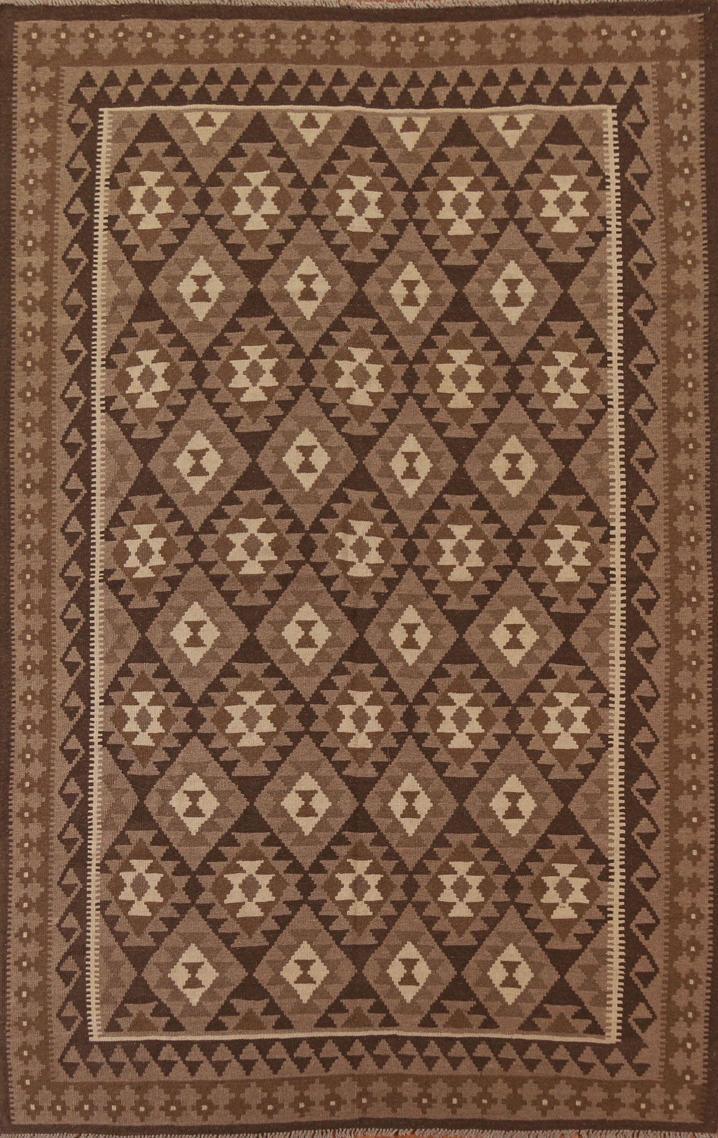 Brown Wool Kilim Oriental Area Rug 7x10