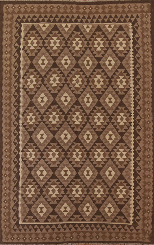 Brown Wool Kilim Oriental Area Rug 7x10