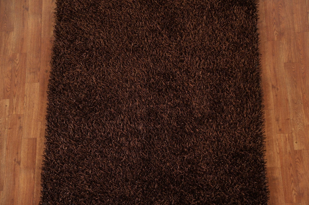 Dark Brown Shaggy Oriental Area Rug 4x6