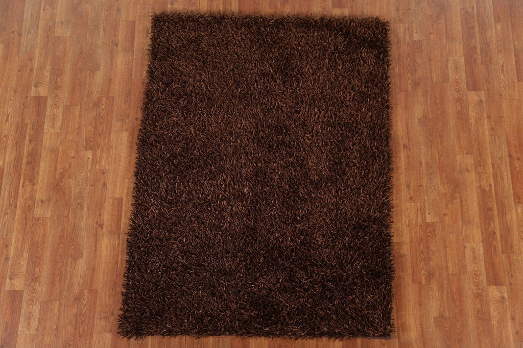 Dark Brown Shaggy Oriental Area Rug 4x6