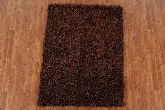 Dark Brown Shaggy Oriental Area Rug 4x6