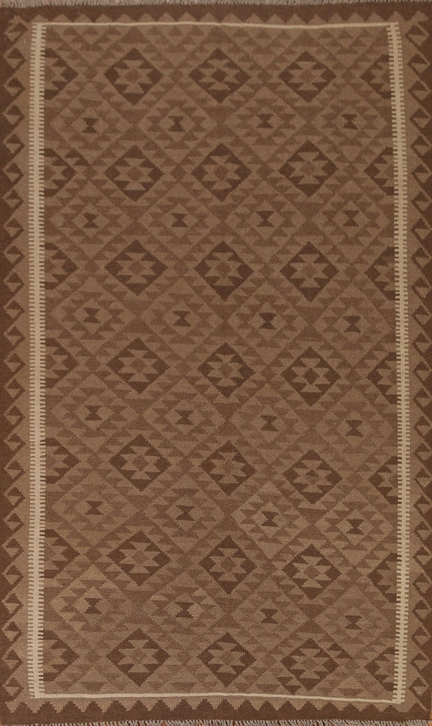 All-Over Brown Kilim Wool Area Rug 5x8