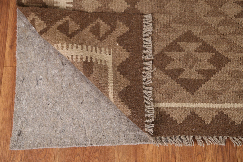 All-Over Brown Kilim Wool Area Rug 5x8