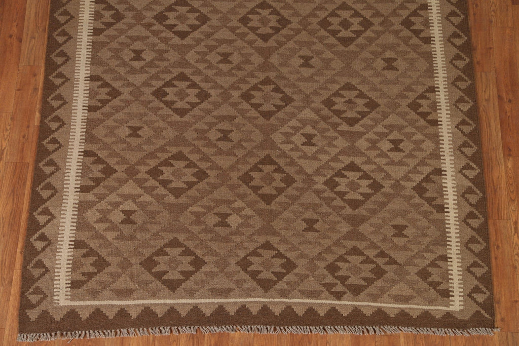 All-Over Brown Kilim Wool Area Rug 5x8