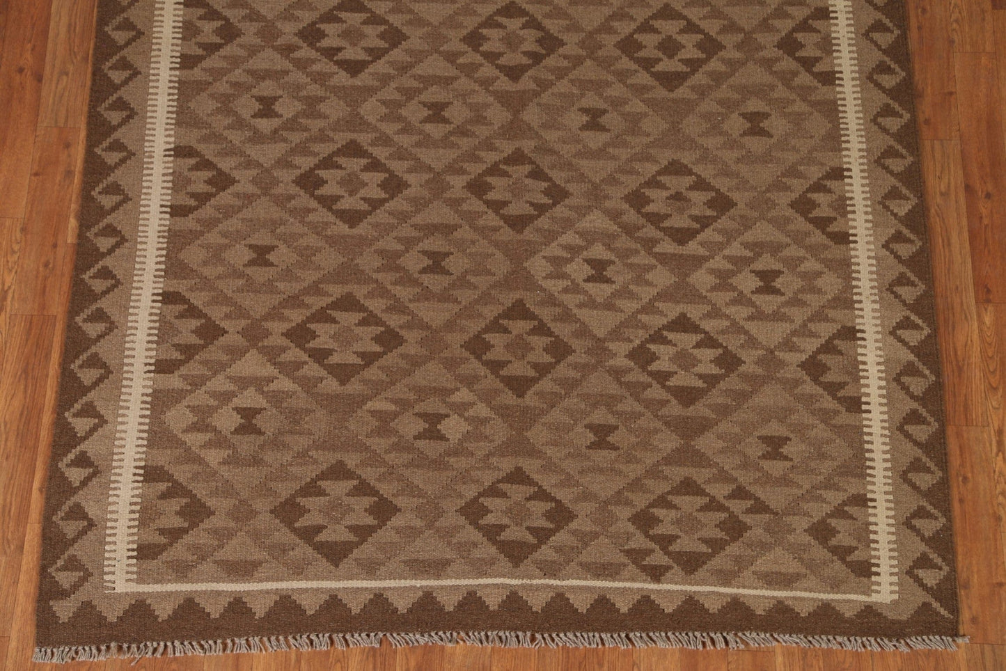 All-Over Brown Kilim Wool Area Rug 5x8