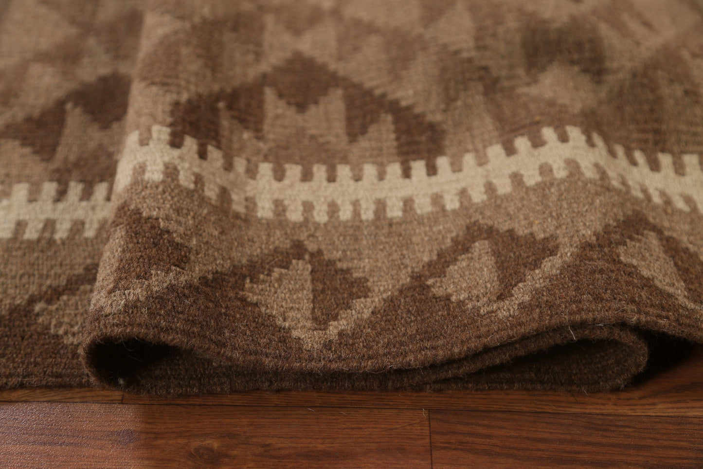 All-Over Brown Kilim Wool Area Rug 5x8