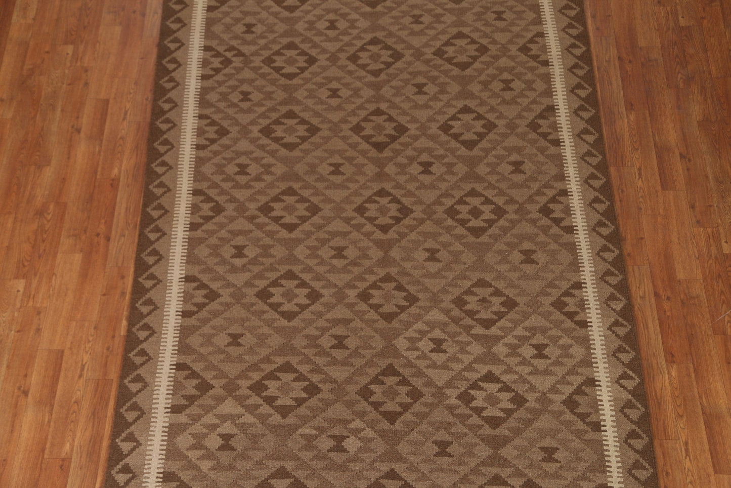 All-Over Brown Kilim Wool Area Rug 5x8