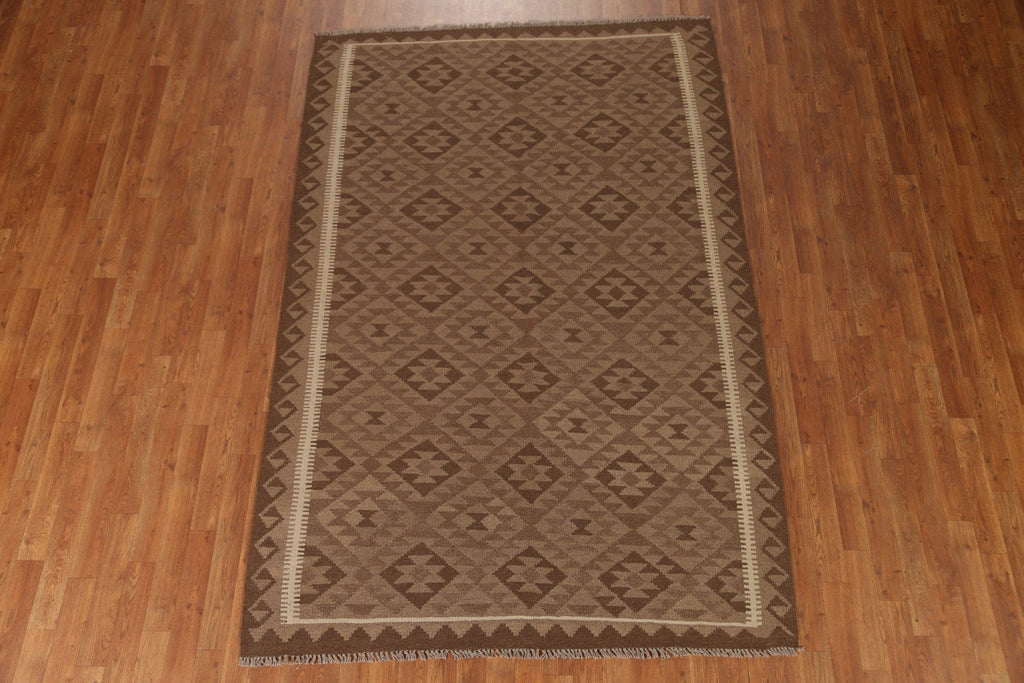 All-Over Brown Kilim Wool Area Rug 5x8