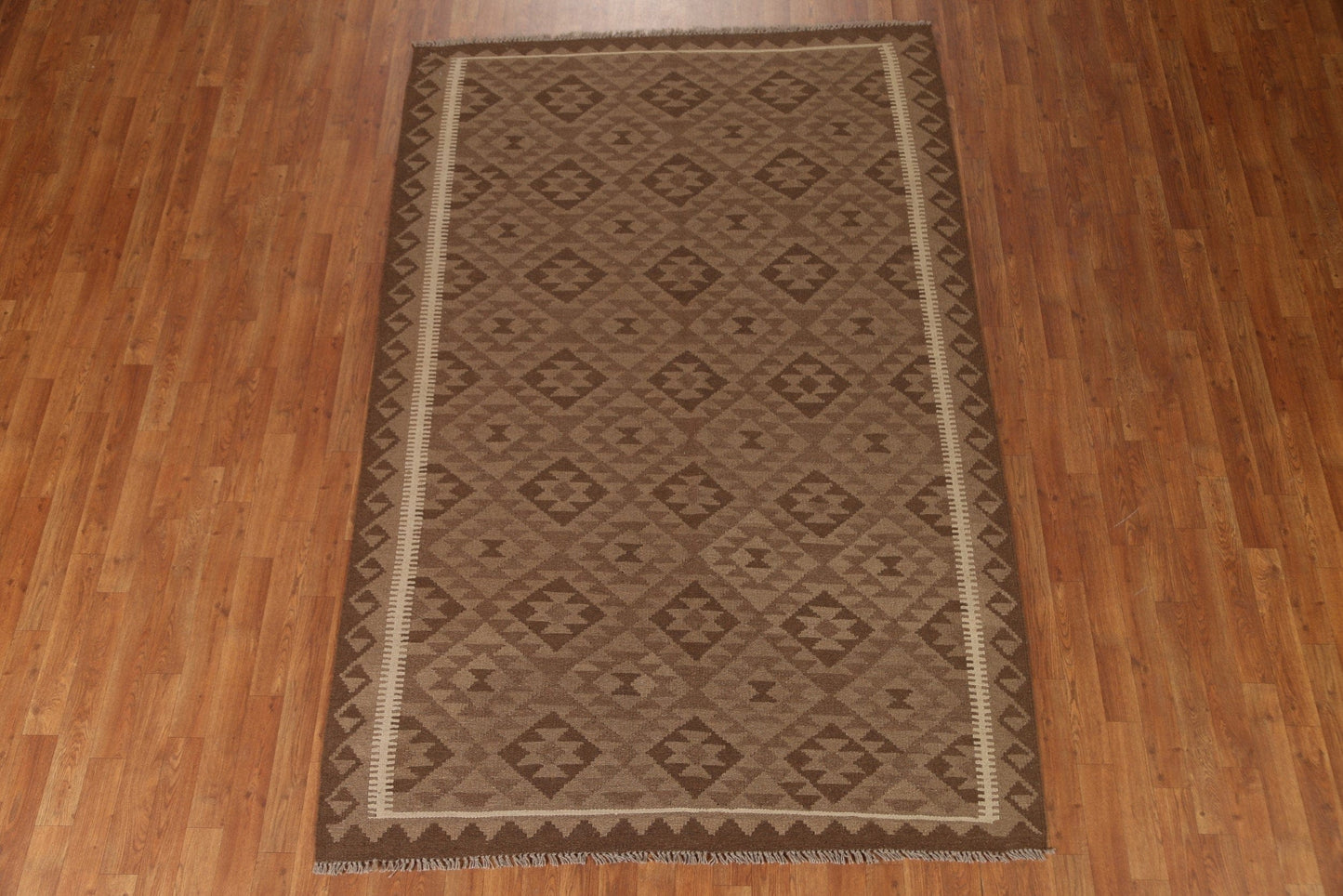 All-Over Brown Kilim Wool Area Rug 5x8