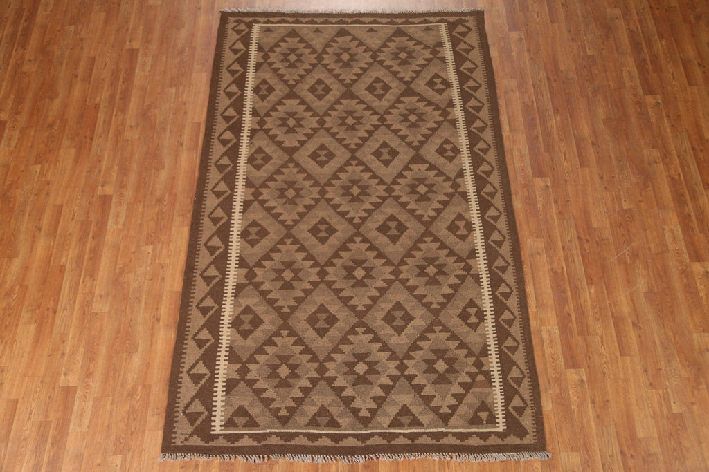 Brown Wool Kilim Oriental Area Rug 5x8