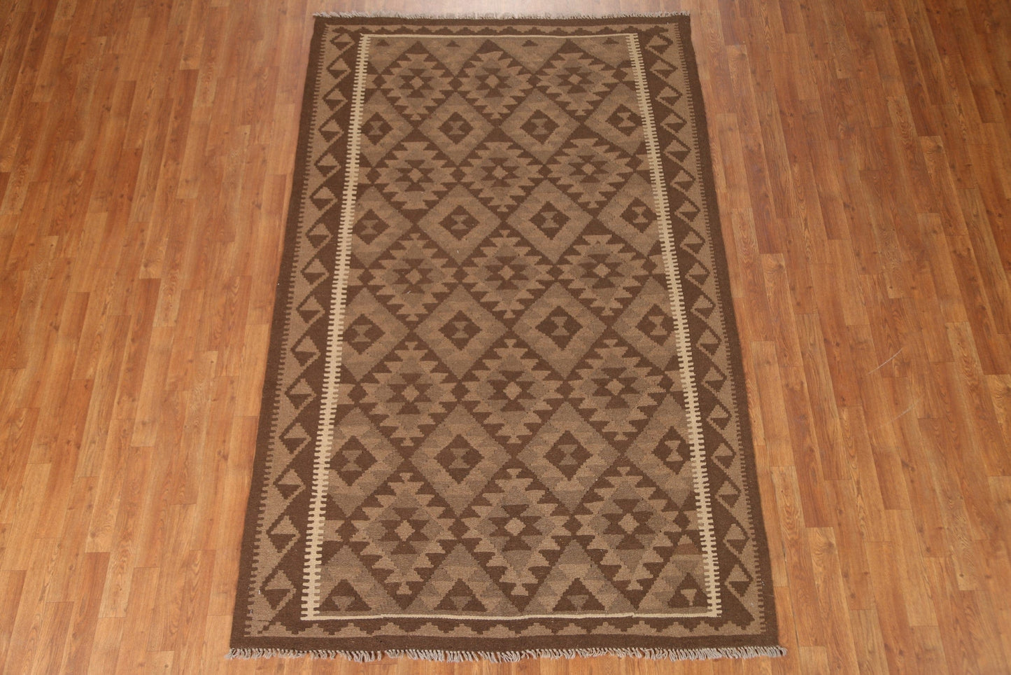 Brown Wool Kilim Oriental Area Rug 5x8