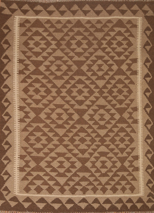 Brown Wool Kilim Oriental Area Rug 5x6