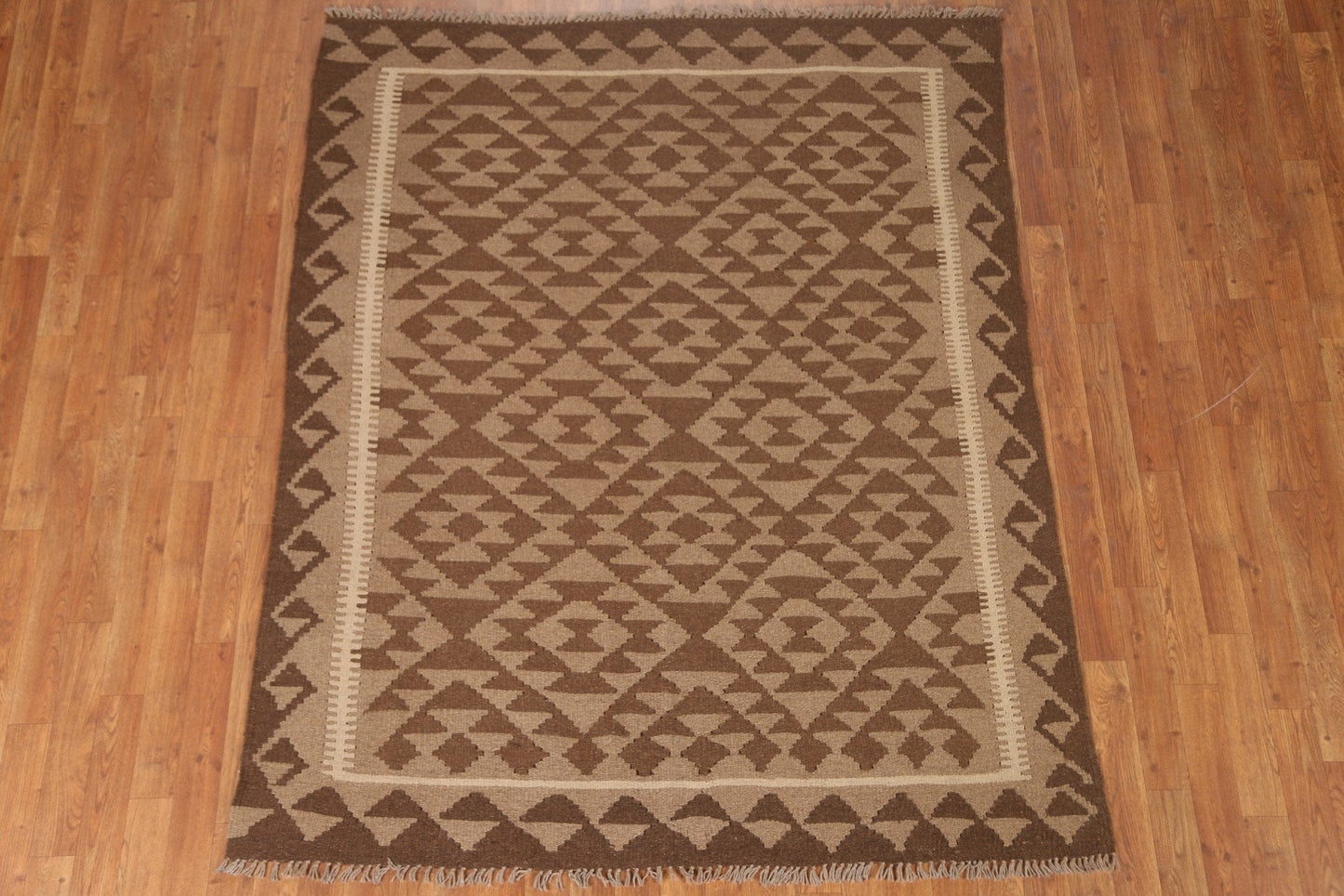 Brown Wool Kilim Oriental Area Rug 5x6