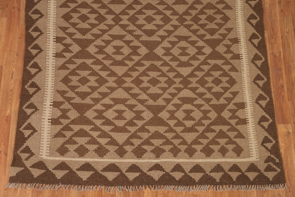 Brown Wool Kilim Oriental Area Rug 5x6