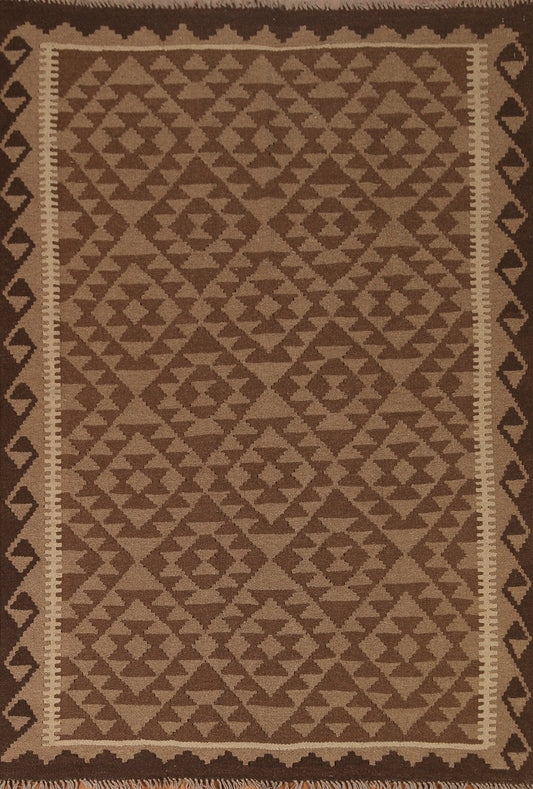 All-Over Brown Kilim Oriental Area Rug 5x7