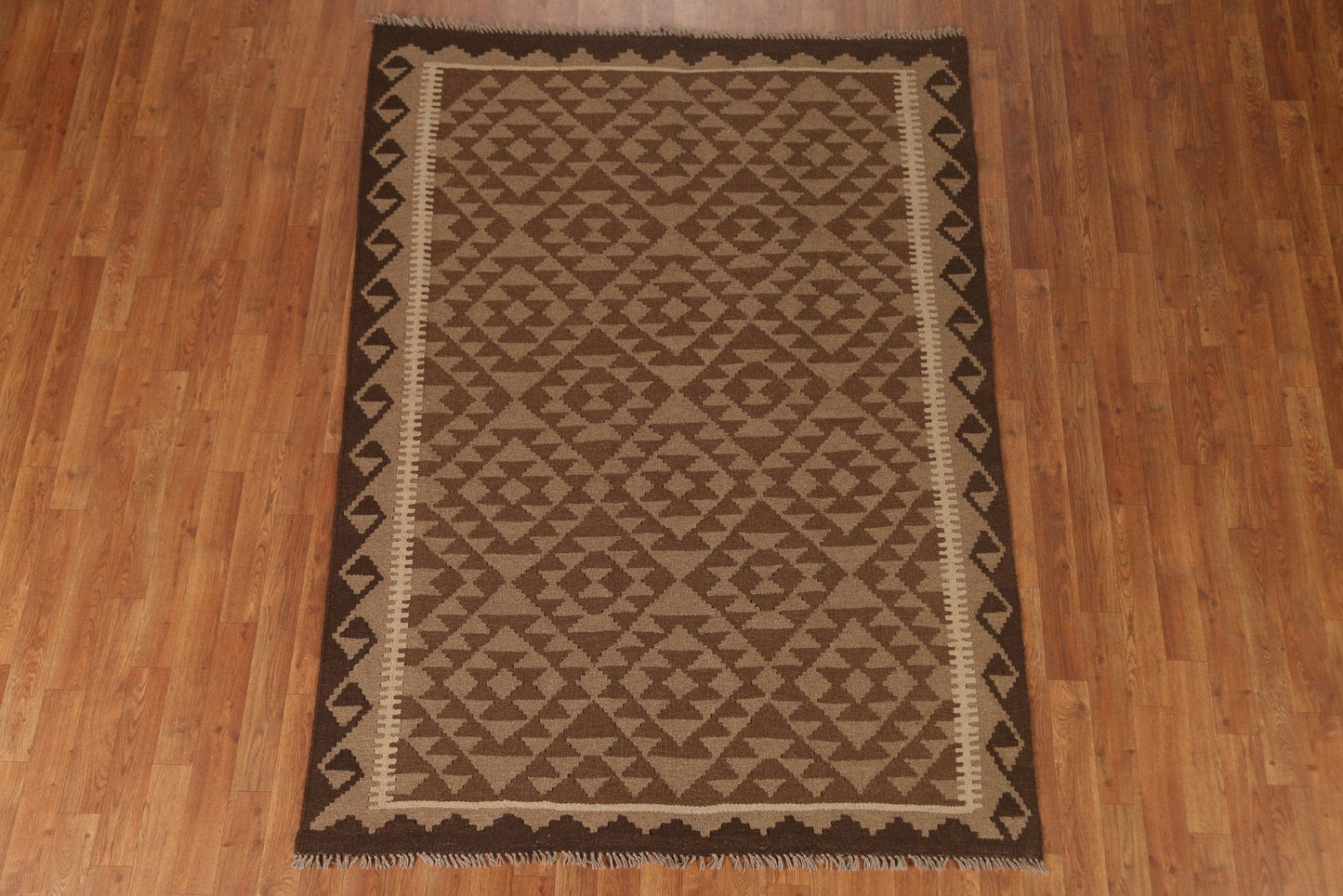 All-Over Brown Kilim Oriental Area Rug 5x7