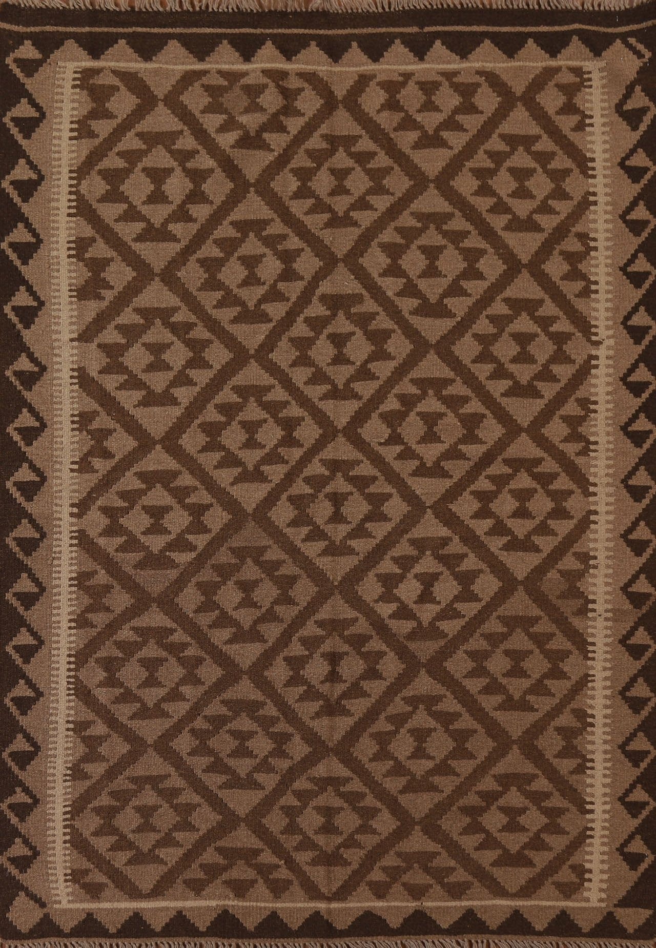 Brown Wool Kilim Tribal Area Rug 5x7