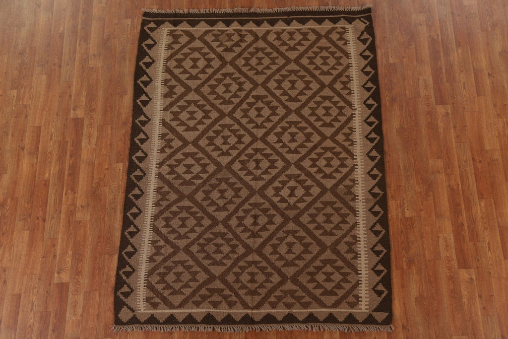 Brown Wool Kilim Tribal Area Rug 5x7