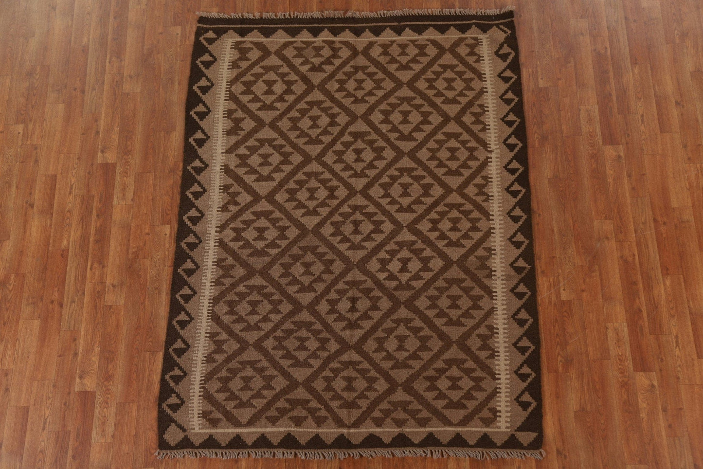 Brown Wool Kilim Tribal Area Rug 5x7