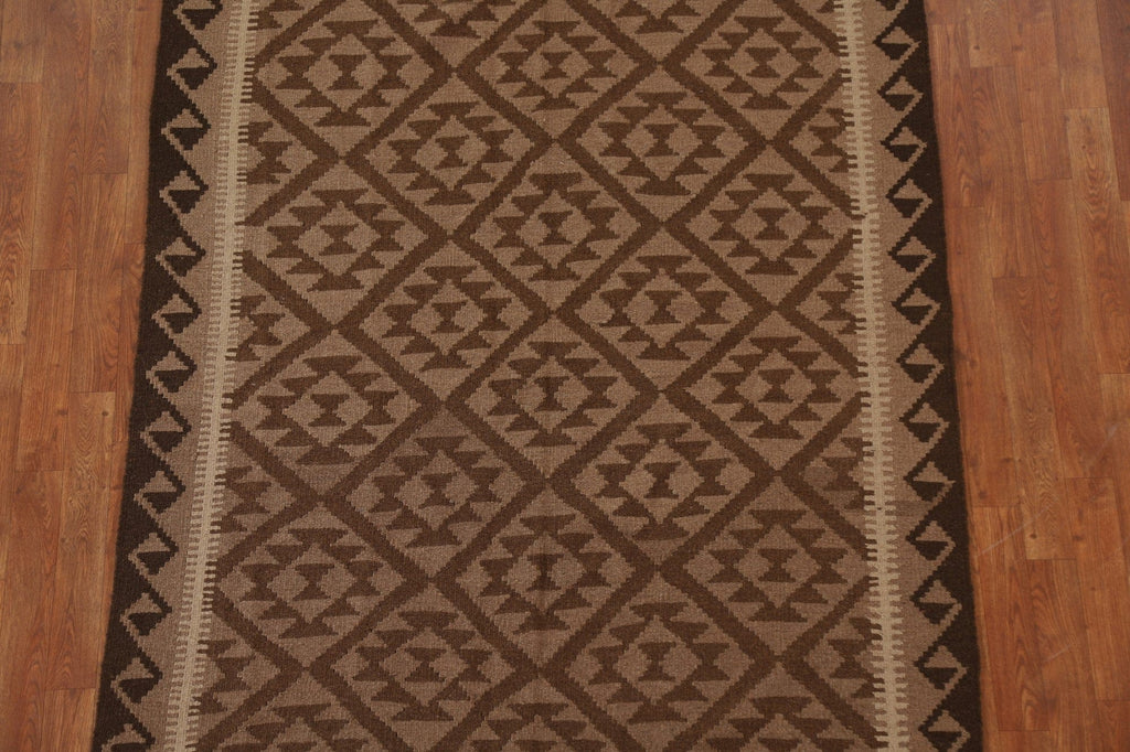 Brown Wool Kilim Tribal Area Rug 5x7