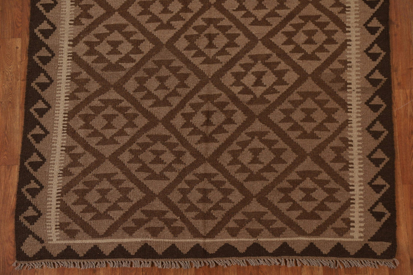 Brown Wool Kilim Tribal Area Rug 5x7