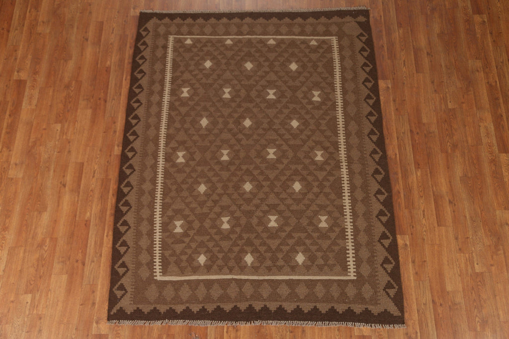 Brown Wool Kilim Oriental Area Rug 5x7