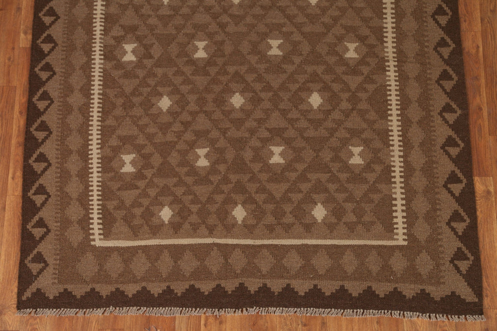 Brown Wool Kilim Oriental Area Rug 5x7