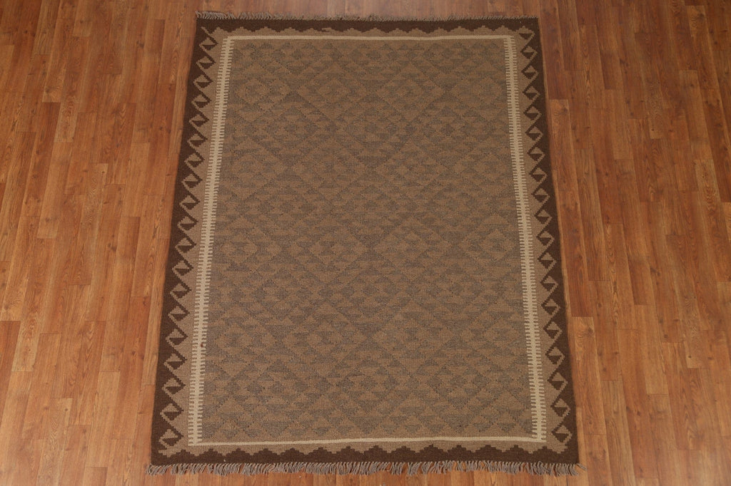 Brown Wool Kilim Oriental Area Rug 5x6