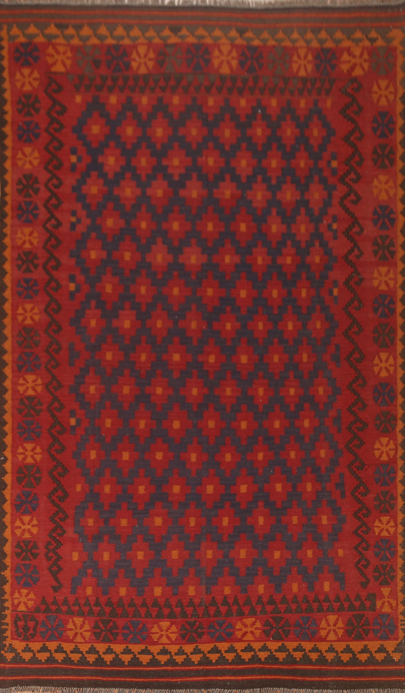 Red/ Navy Blue Kilim Oriental Area Rug 6x10