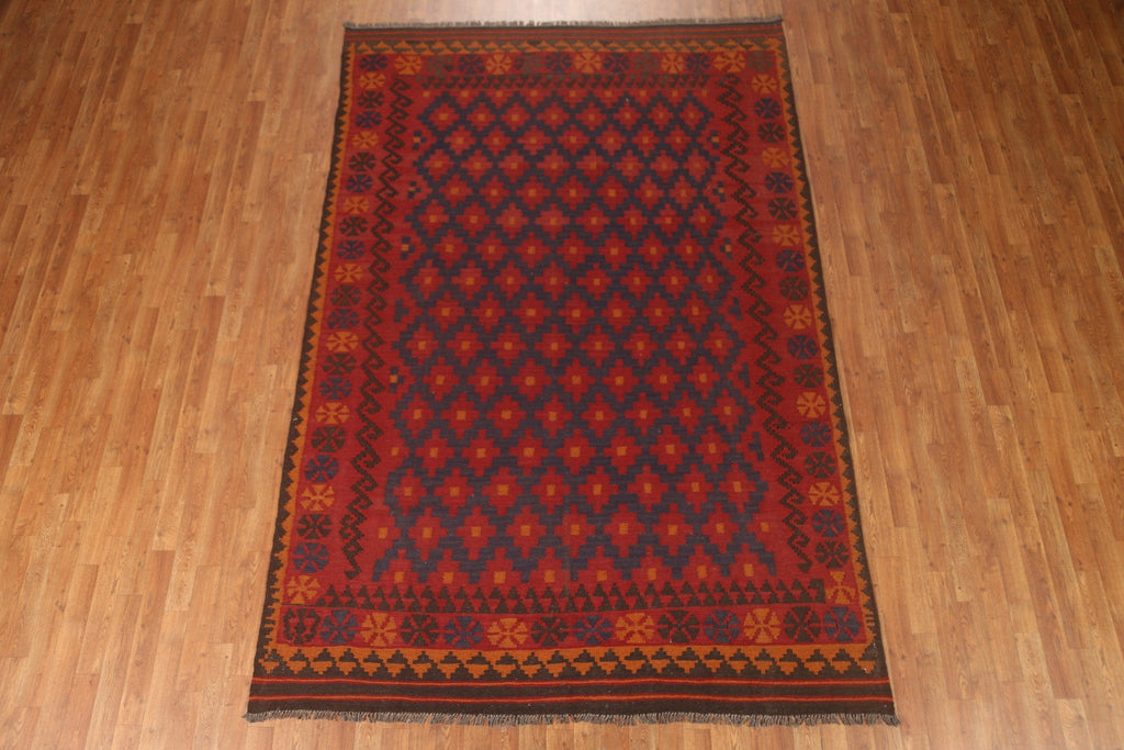 Red/ Navy Blue Kilim Oriental Area Rug 6x10