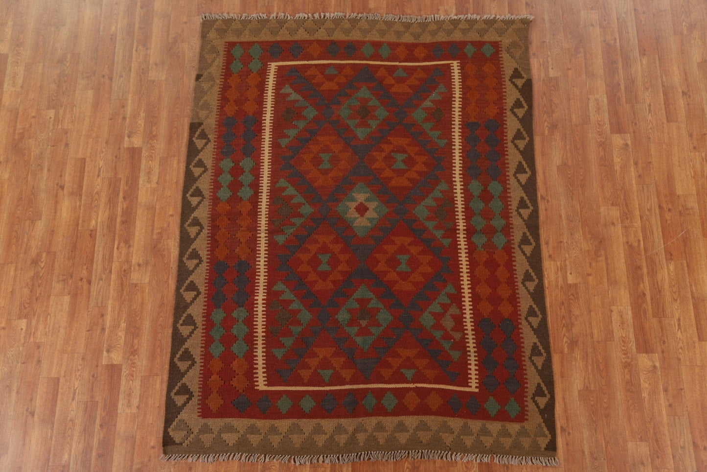 Geometric Kilim Wool Area Rug 5x7