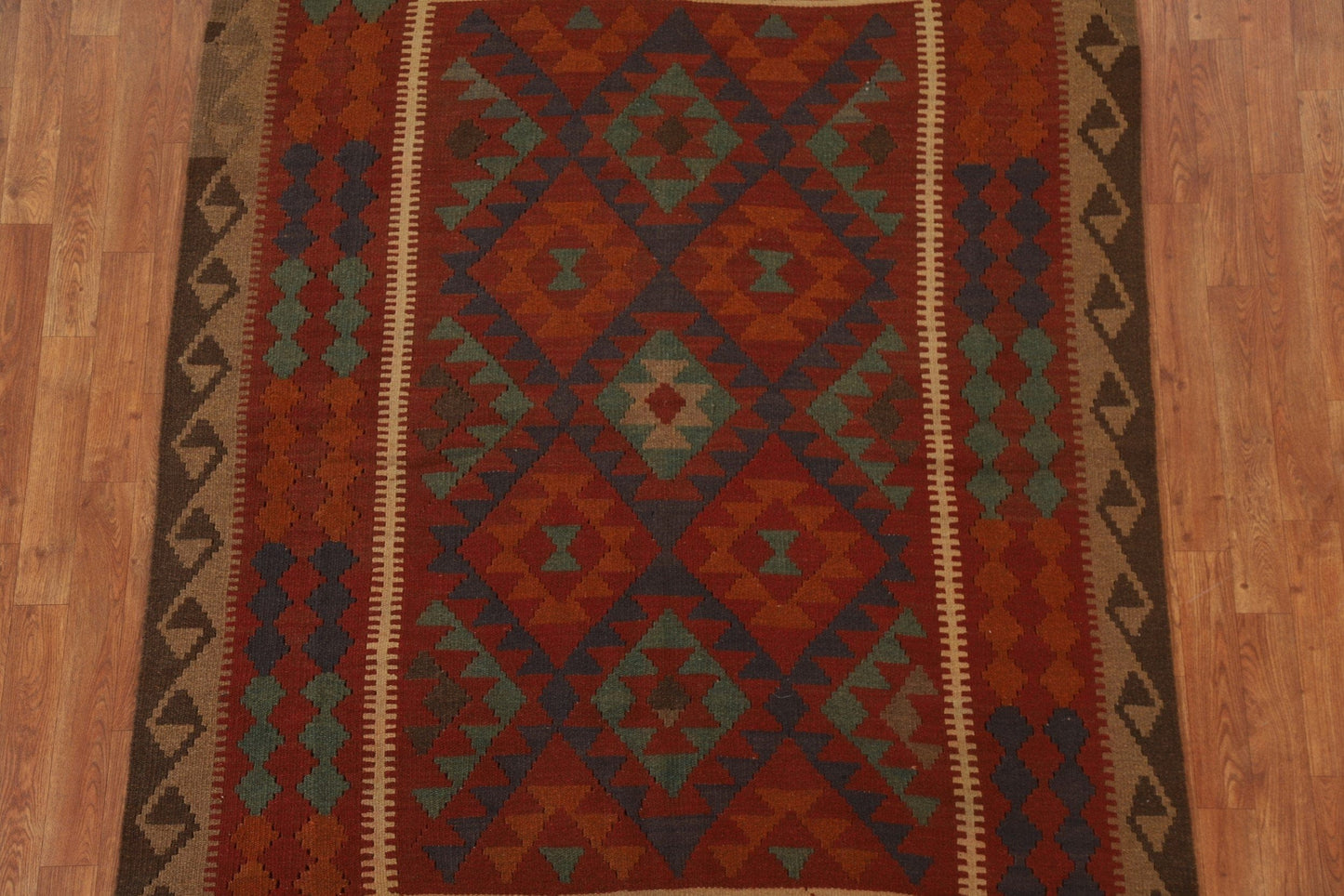 Geometric Kilim Wool Area Rug 5x7