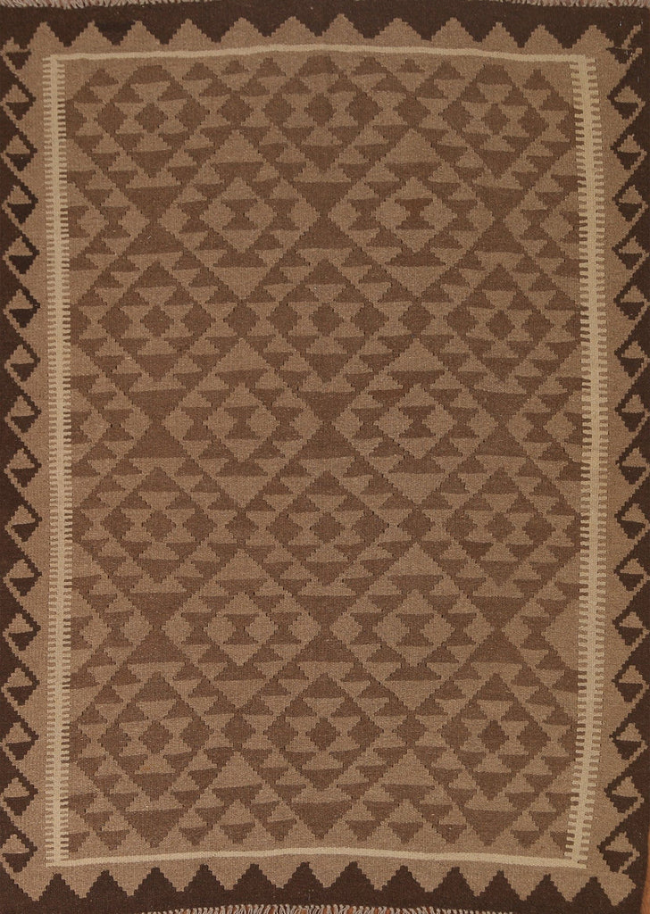 Brown Kilim Wool Area Rug 5x7