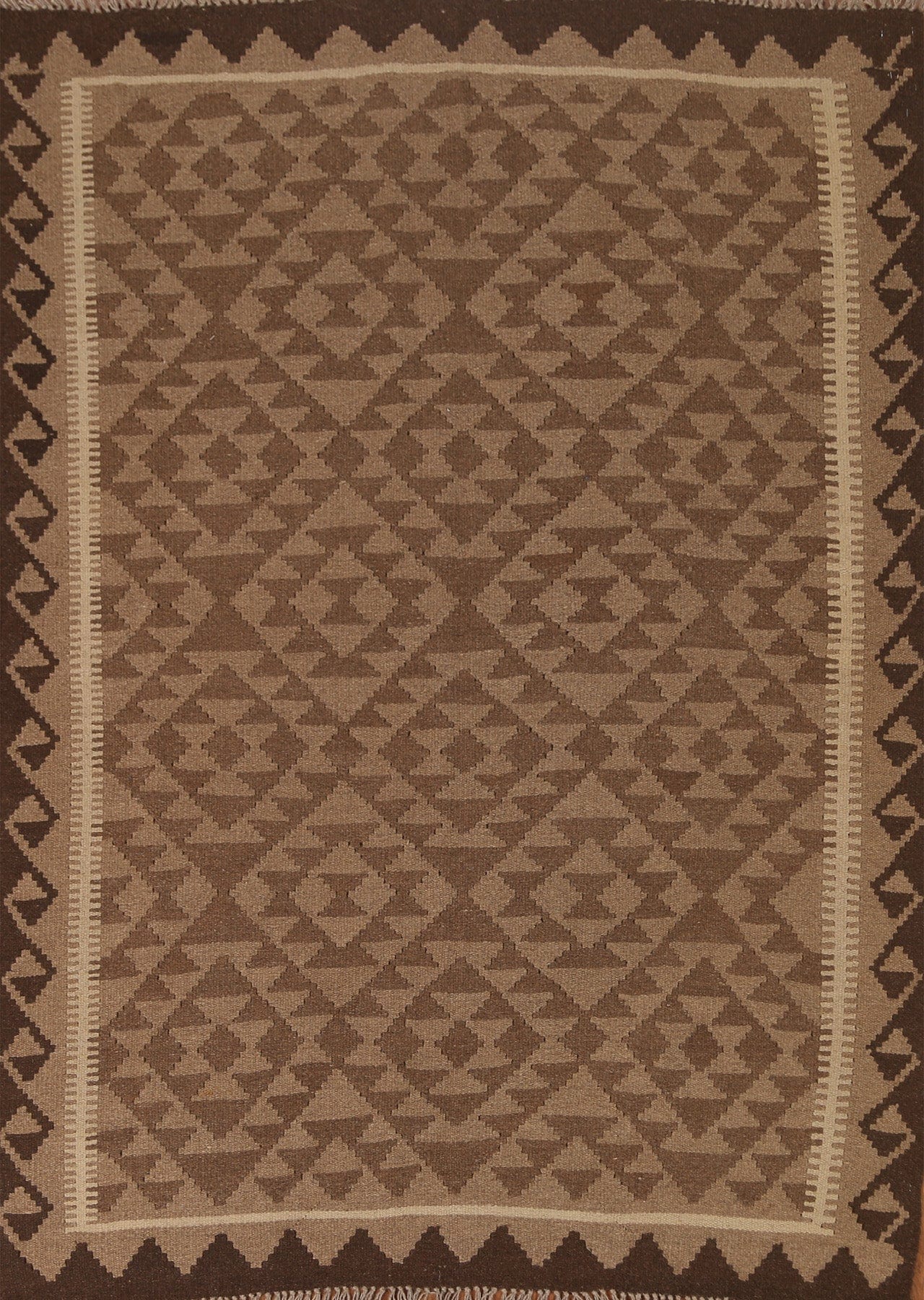 Brown Kilim Wool Area Rug 5x7