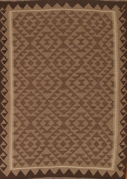 Brown Kilim Wool Area Rug 5x7