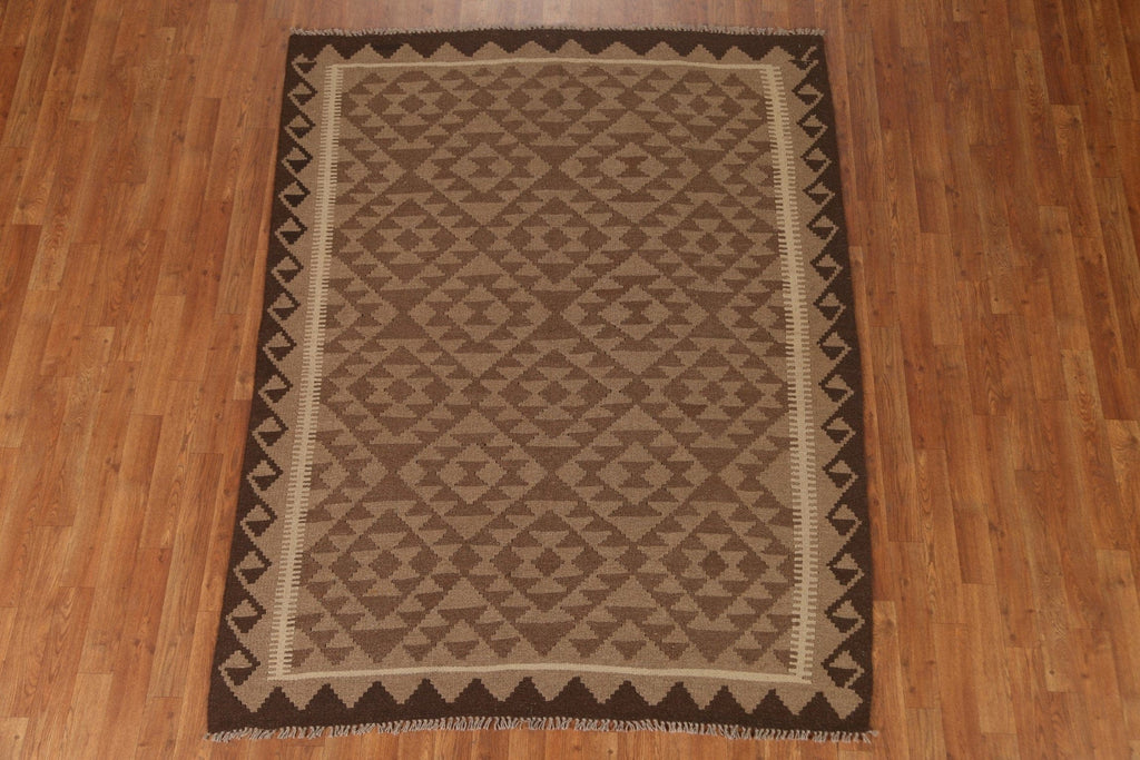 Brown Kilim Wool Area Rug 5x7