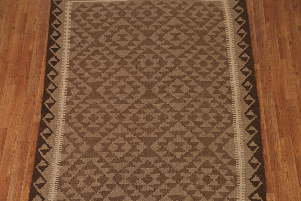 Brown Kilim Wool Area Rug 5x7