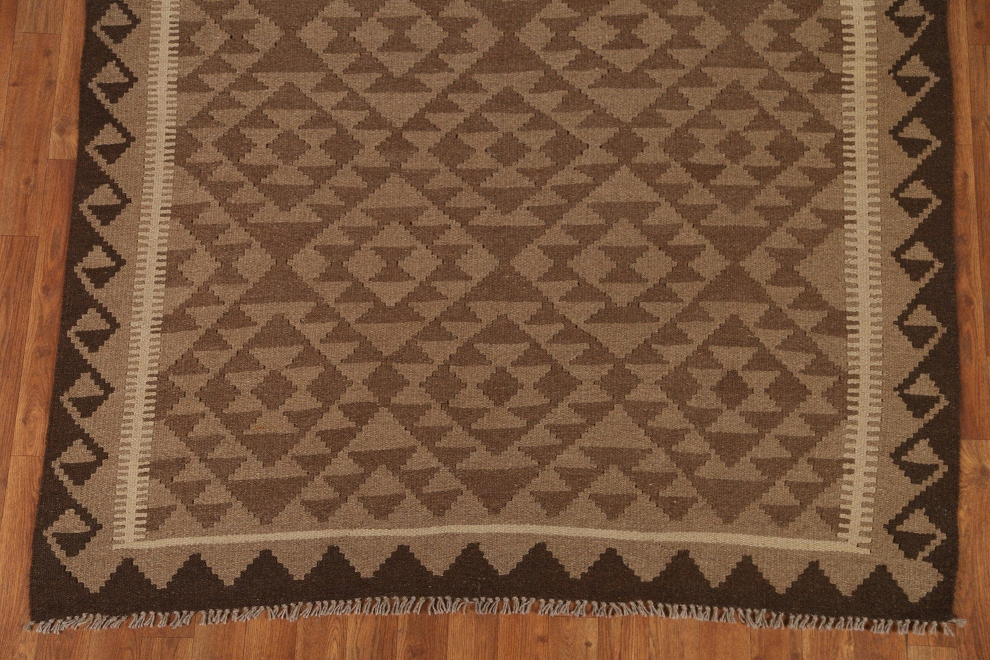 Brown Kilim Wool Area Rug 5x7