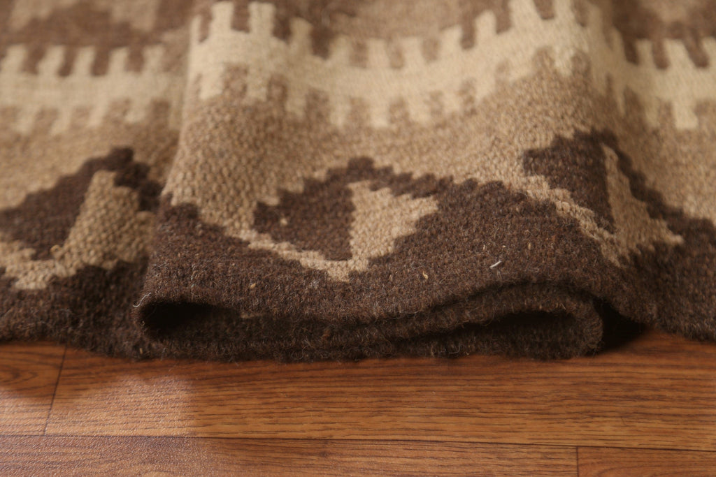 Brown Kilim Wool Area Rug 5x7