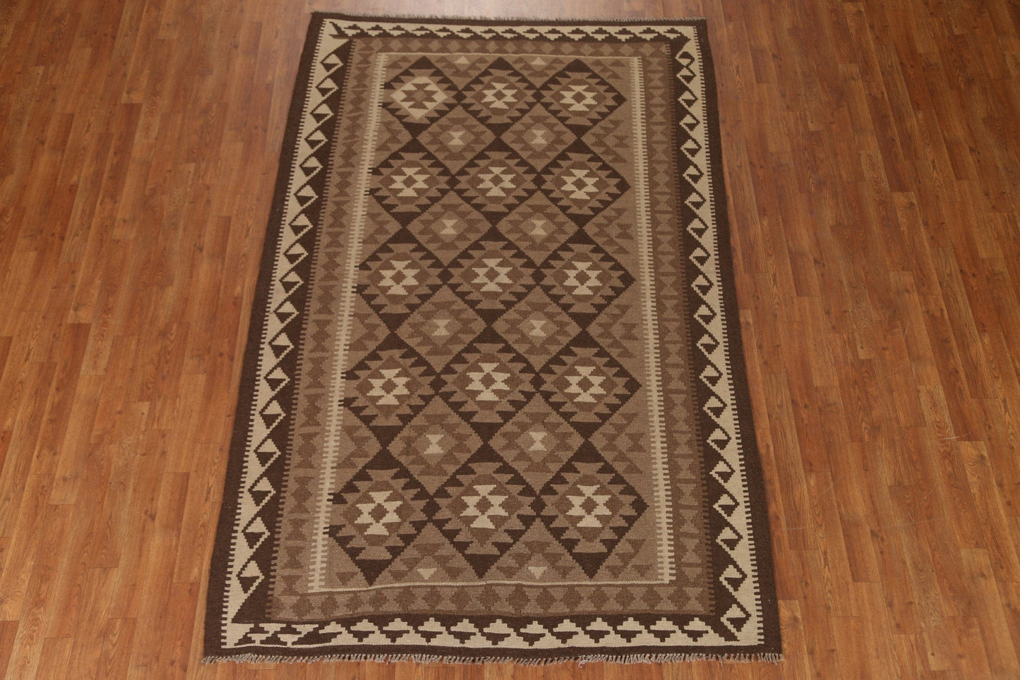 Brown Wool Kilim Tribal Area Rug 5x8