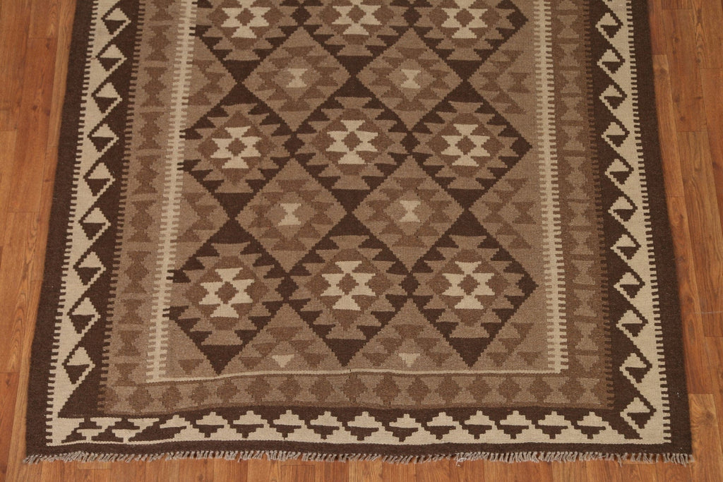 Brown Wool Kilim Tribal Area Rug 5x8