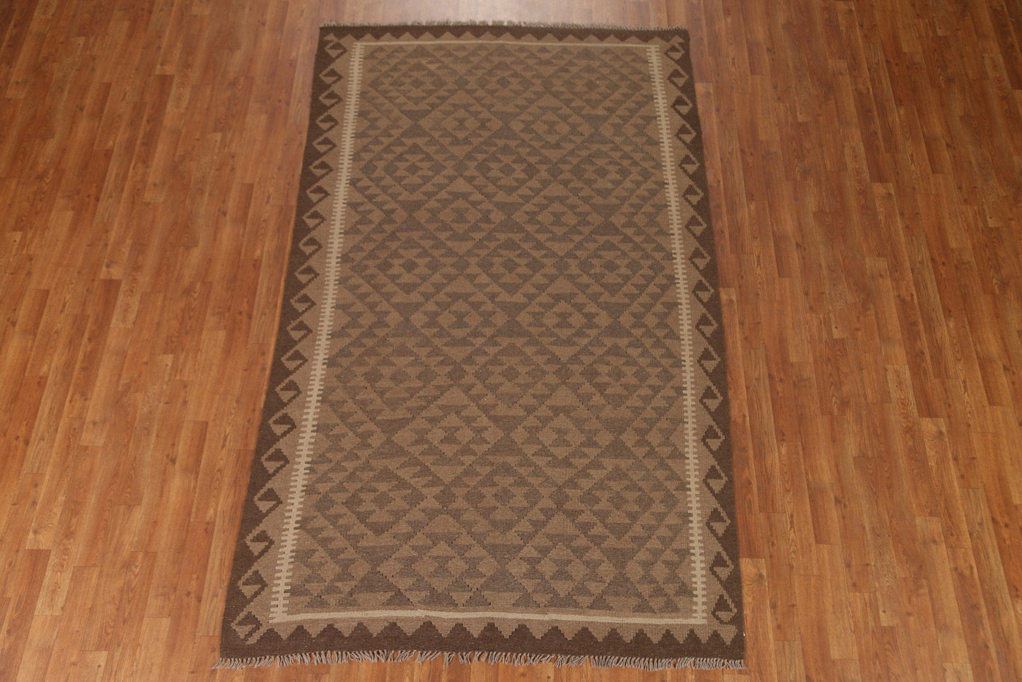 Brown Wool Kilim Oriental Area Rug 5x9