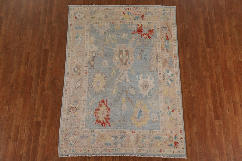 Light Blue Oushak Vegetable Dye Area Rug 5x7