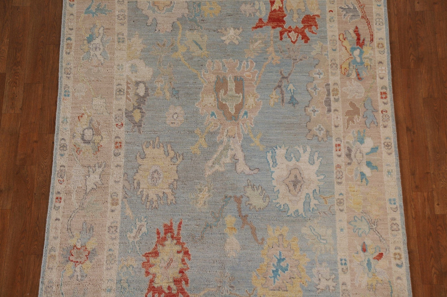 Light Blue Oushak Vegetable Dye Area Rug 5x7