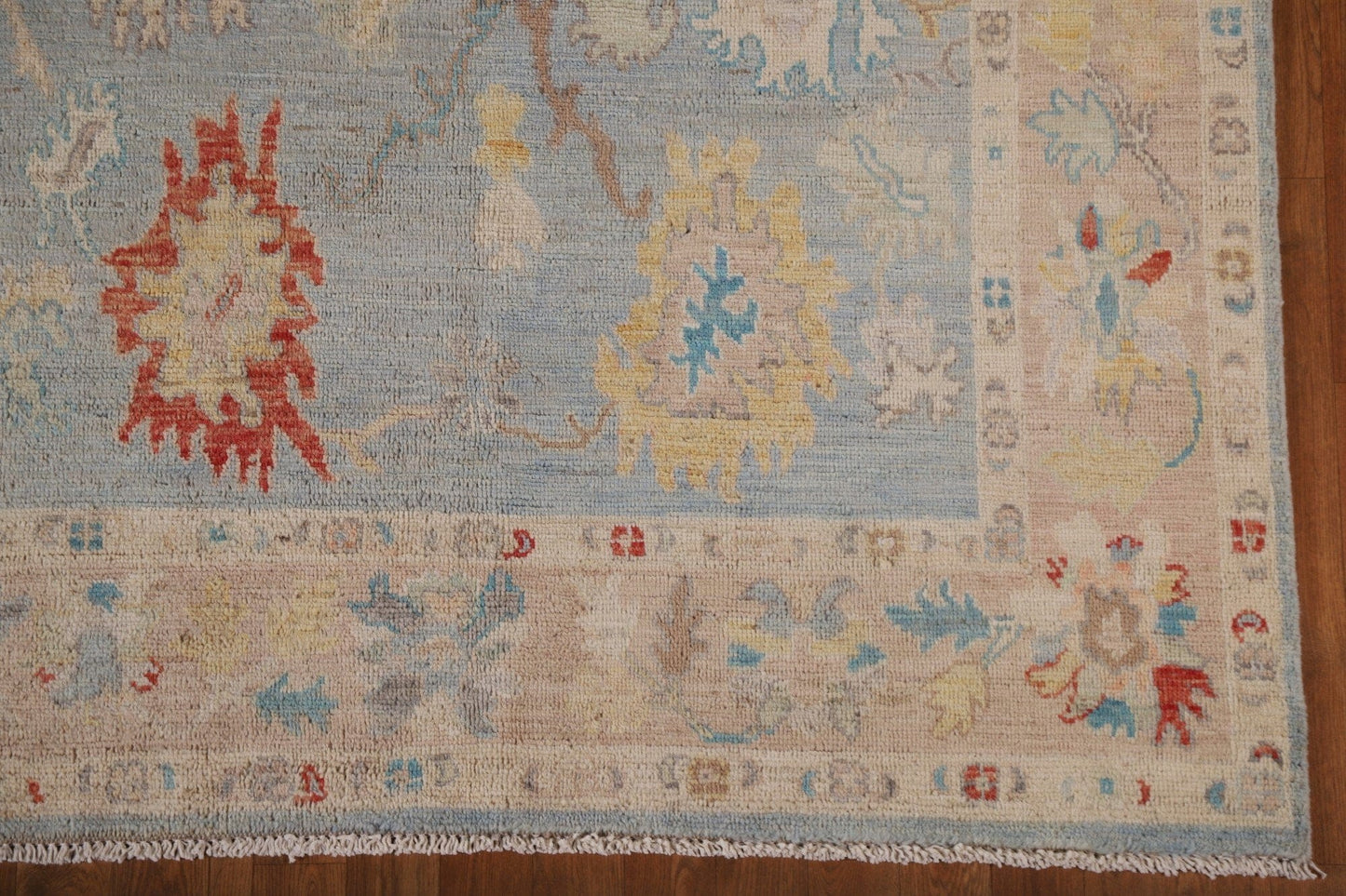 Light Blue Oushak Vegetable Dye Area Rug 5x7