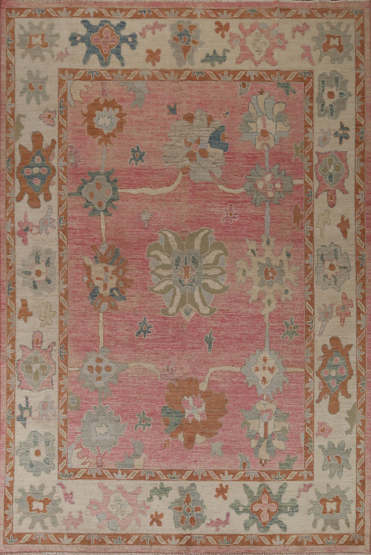 Pink Floral Oushak Vegetable Dye Area Rug 8x10