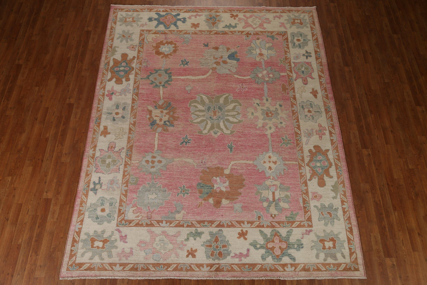 Pink Floral Oushak Vegetable Dye Area Rug 8x10